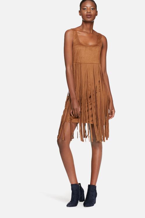 Frill faux suede dress