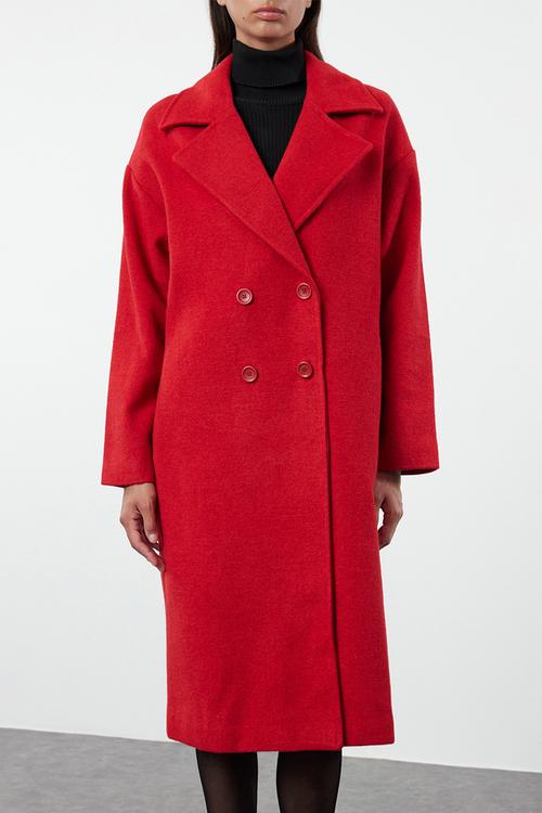 Oversize wide cut long wool cashmere coat - red