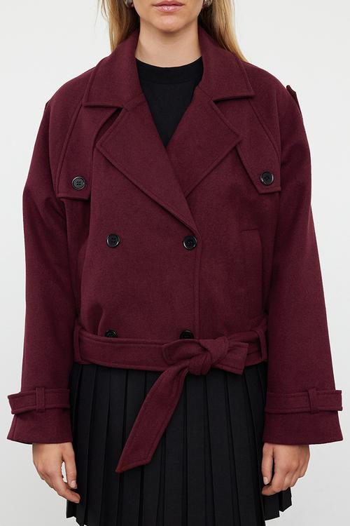 Soft textured seasonal short oversize cashmere coat - claret red 