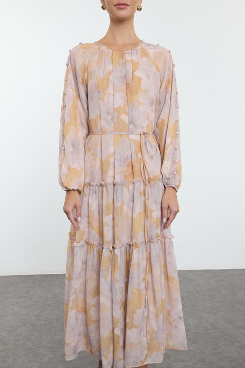 Chiffon Woven Floral Pattern - Mustard 