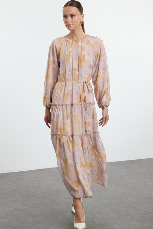 Chiffon Woven Floral Pattern - Mustard 