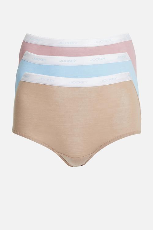 3 Pack Plain Full Brief - blue/pink/taupe