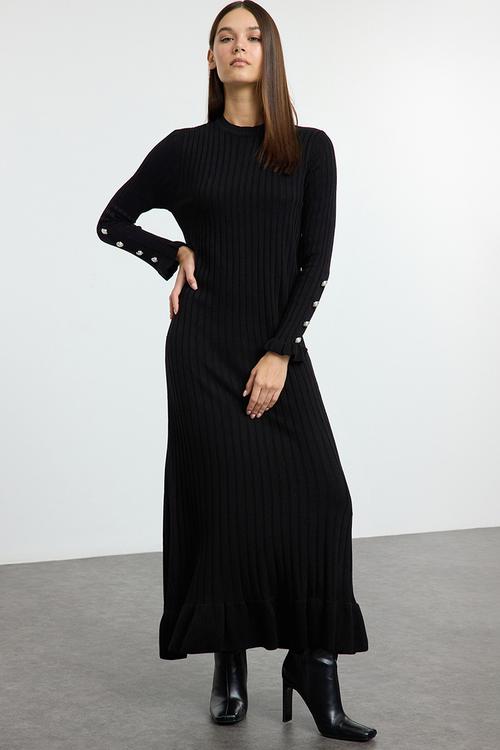 Black frilled rib knit
