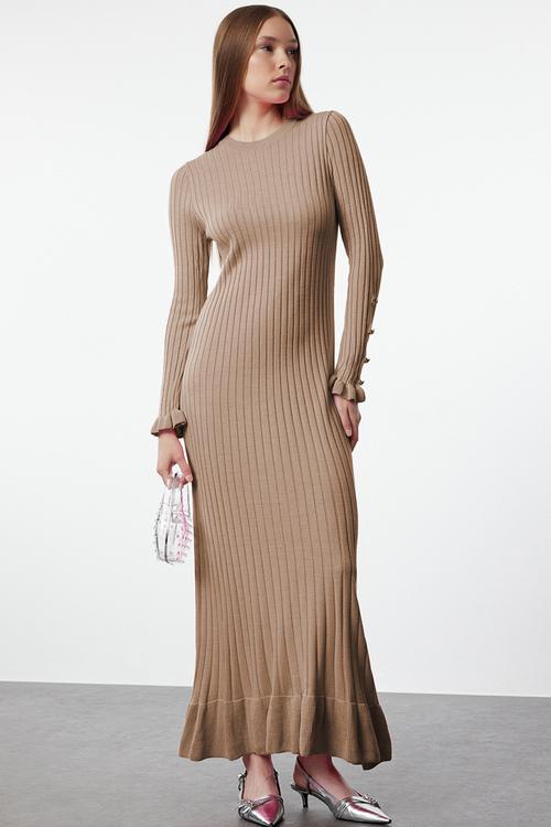 Frilled skirt rib knit - beige