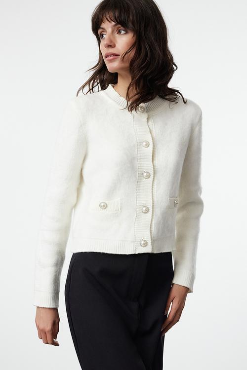 Crop soft texture jacket look knitwear - ecru 