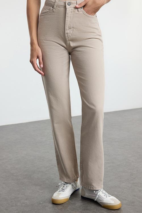 Straight fit woven trousers - beige 