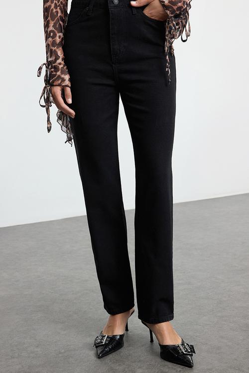 Straight fit woven trousers - black