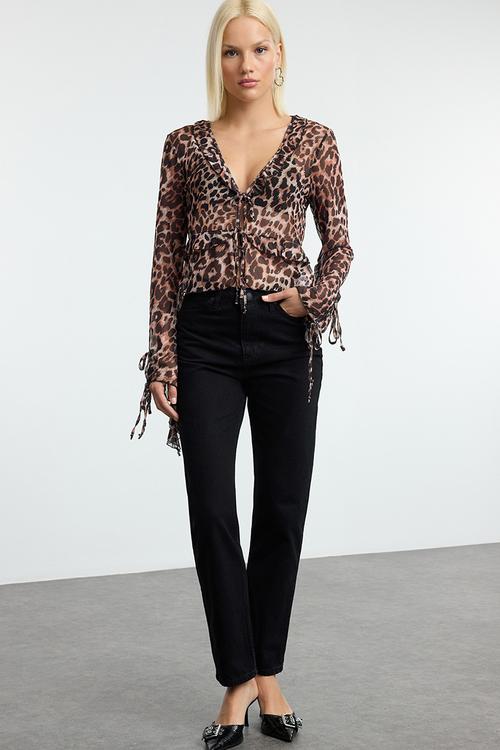 Straight fit woven trousers - black