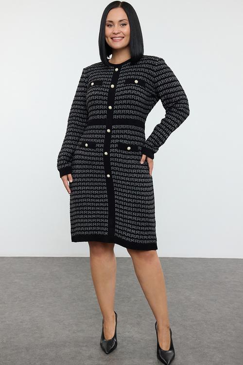 Patterned buttoned dress - black
