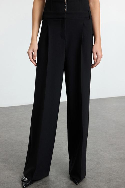 Corset detailed high waist wide leg/wide leg trousers - black