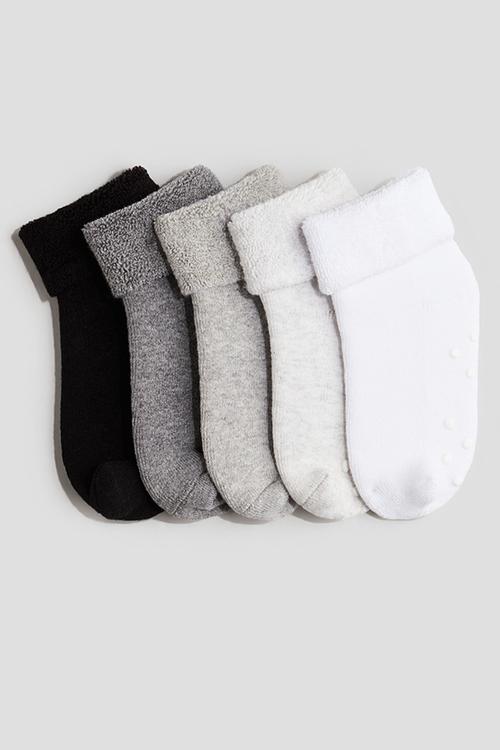 5-Pack anti-slip terry socks - grey/black