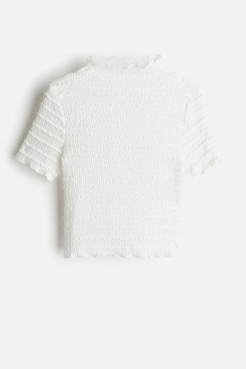 Overlock-detail smocked top - white