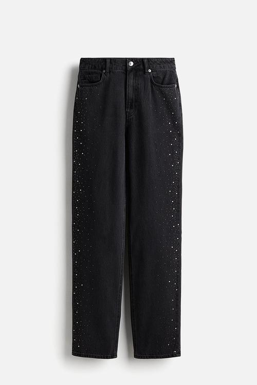 Rhinestone-embellished jeans - dark grey