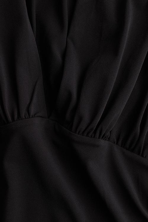 Draped v-neck thong body - black