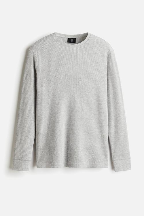 Slim fit waffled jersey top -  light grey 