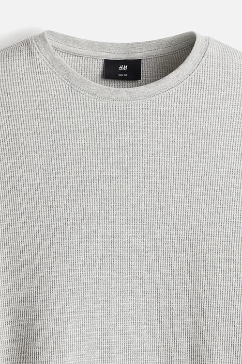 Slim fit waffled jersey top -  light grey 