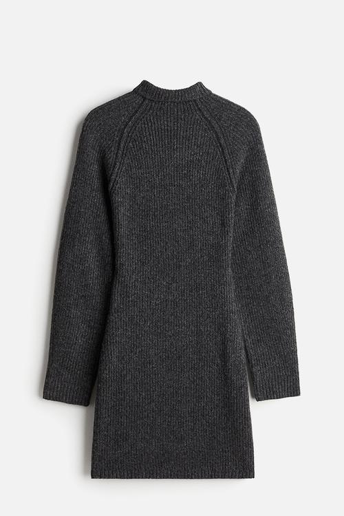 Rib-knit turtleneck dress - dark grey marl 
