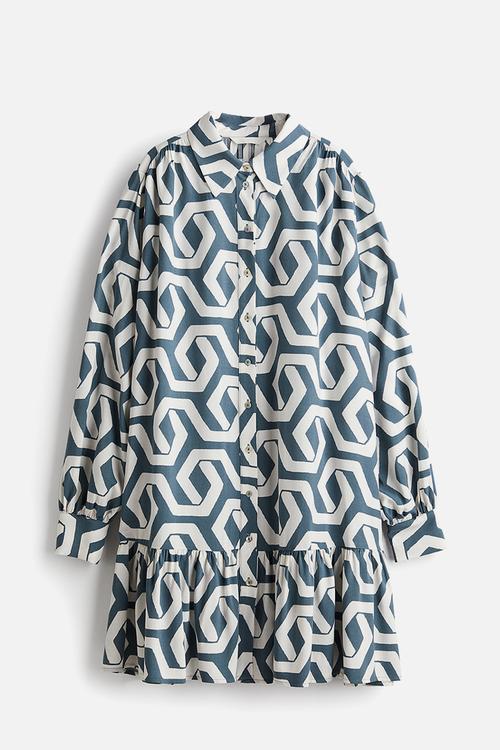 Oversized shirt dress - turquoise,multi