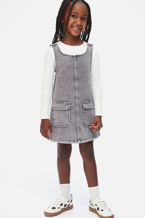 2-Piece dress and top set - denim grey/white