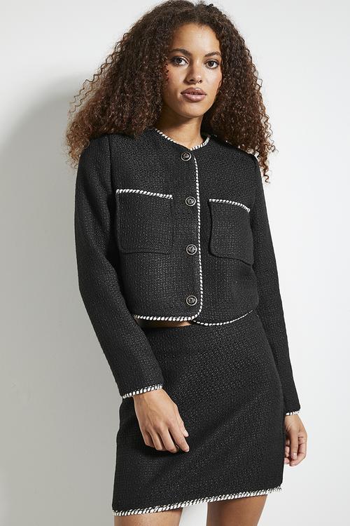 Tweed blanket stitch mini skirt - Black