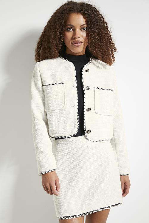 Co-ord tweed blaket stitch mini - milk tweed