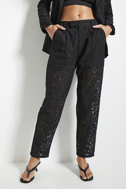 Co-ord tapered lace trouser - black