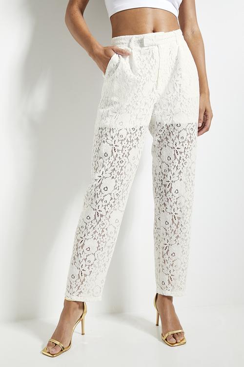 Co-ord tapered lace trouser - milk