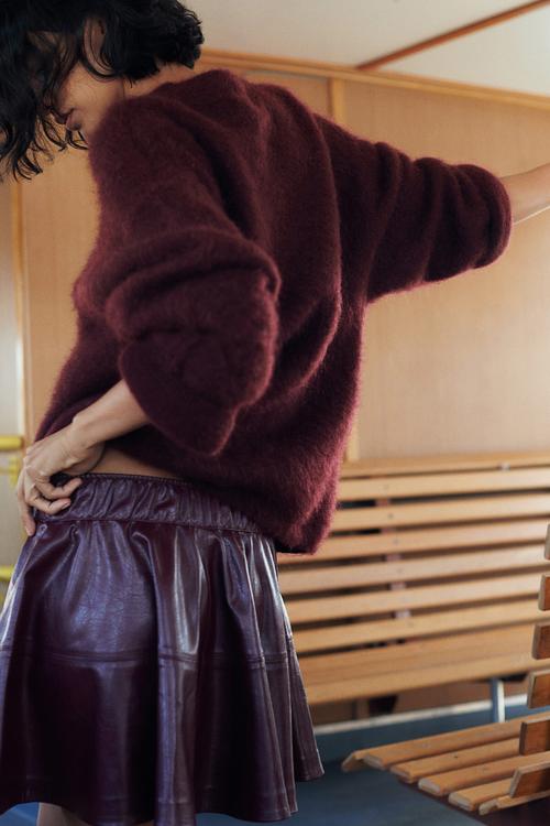 Flared coated skirt - red