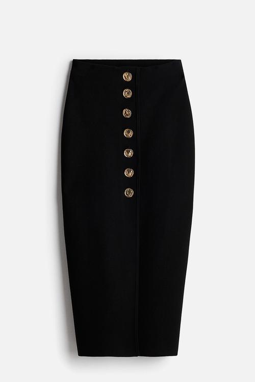 Fine-knit pencil skirt - black