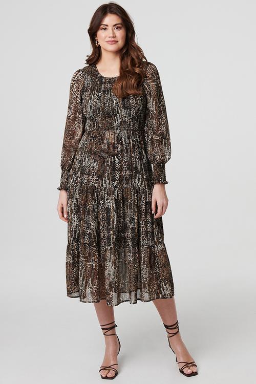 Animal Printed Midi Dress - Beige