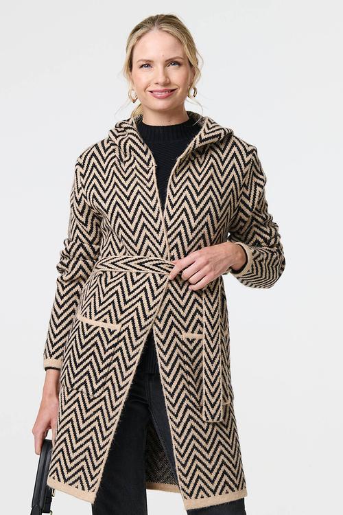 Chevron Striped Coatigan - Multi Beige