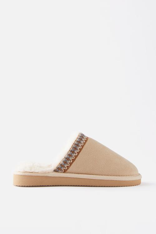 Kids slipper slide - tan/woven trim