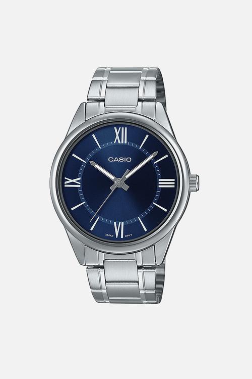 Analog blue dial roman - silver & blue
