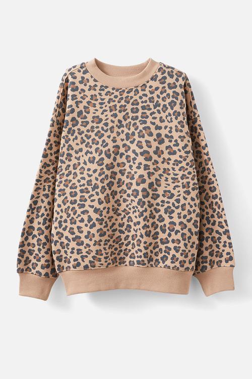 Sammy oversized crew - taupy brown/capri leopard