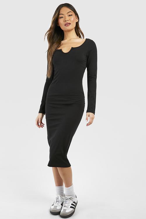 Basic jersey long sleeve bodycon dress - black