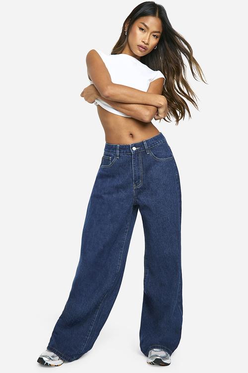 Basics High Waisted Super Wide Leg Jeans - Indigo