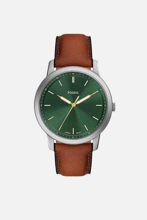 Minimalist Three-Hand Brown Leather Watch - multi