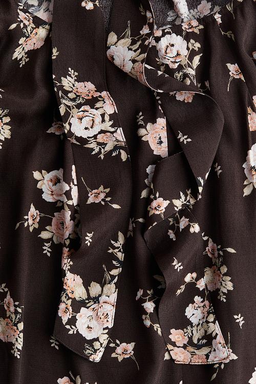 Tie-detail open-back dress - dark brown/floral