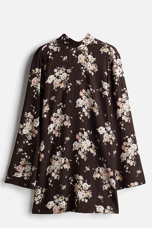 Tie-detail open-back dress - dark brown/floral