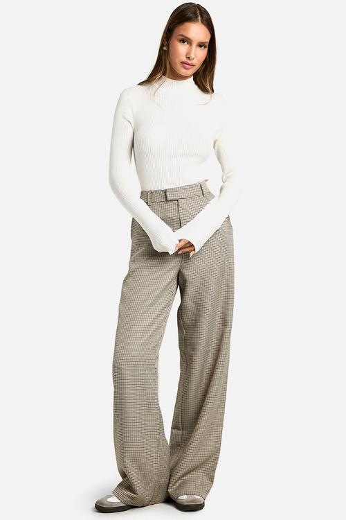 Tonal Check Straight Leg Trousers - Stone