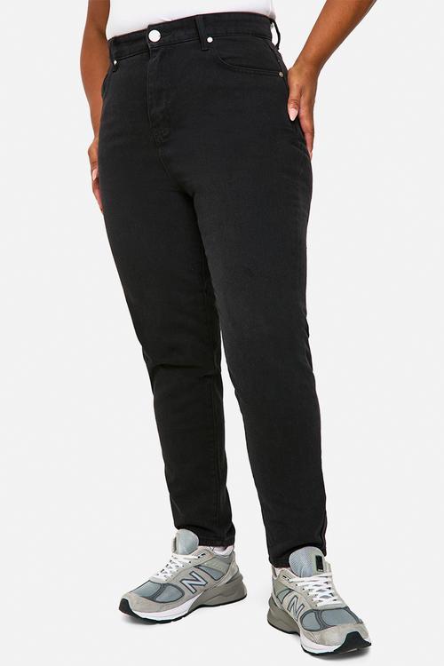 Plus High Waist Slim Mom Jeans - Washed Black