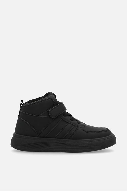 adjustable fastener & lace hi top sneakers - black