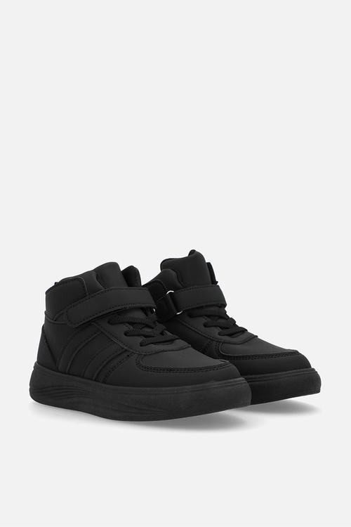 adjustable fastener & lace hi top sneakers - black