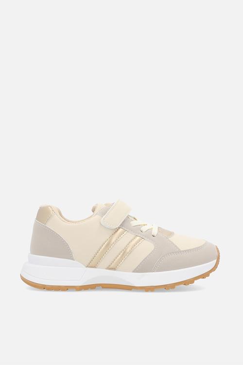 Lace & adjustable fastener sneakers - beige/gold
