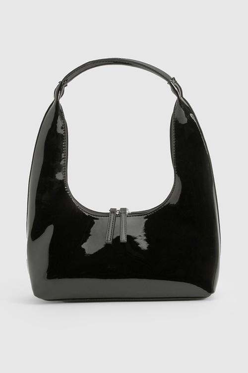 Vinyl Curve Shaped Shoulder Bag - black