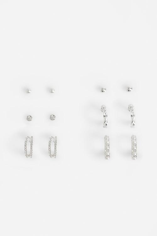 Silver 6 Pack Embellished Earrings - silver