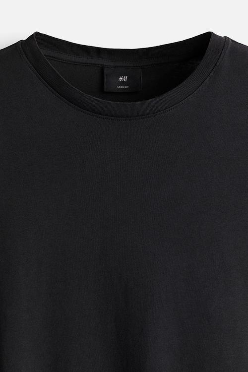 Loose fit washed-look T-shirt - black