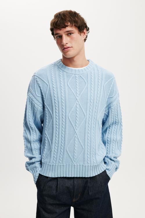Cable Knit Crew - Ice Blue Cable
