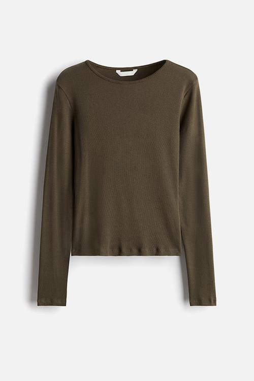 Ribbed jersey top - dark khaki green