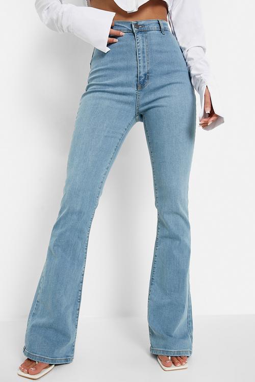 Butt Shaper High Rise Skinny Flared Jeans - Light Wash
